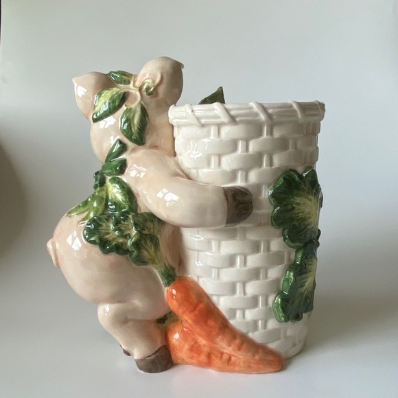 Fitz & Floyd Kitchen Utensils Holder or Vase: “Percy the Pig” Ceramic, Vintage - Picture 4 of 8